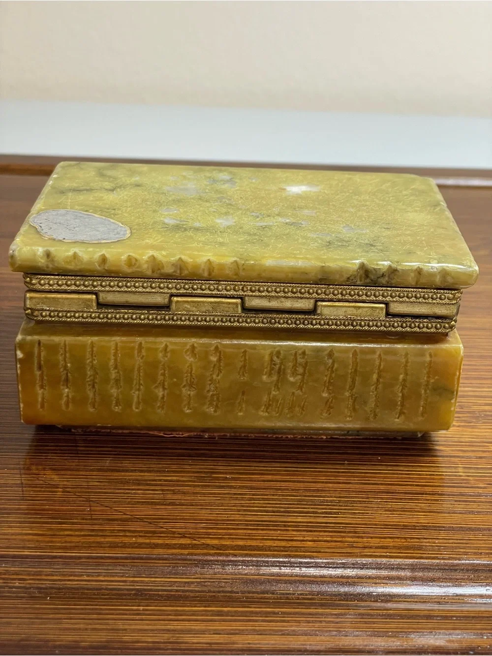 VTG 1960s Italian Alabaster & Brass Trinket Box MCM